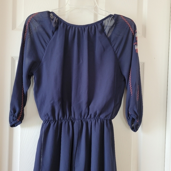 Bongo Embroidered Blue Sheer Sleeve Dress Sz S Juniors - Picture 5 of 15